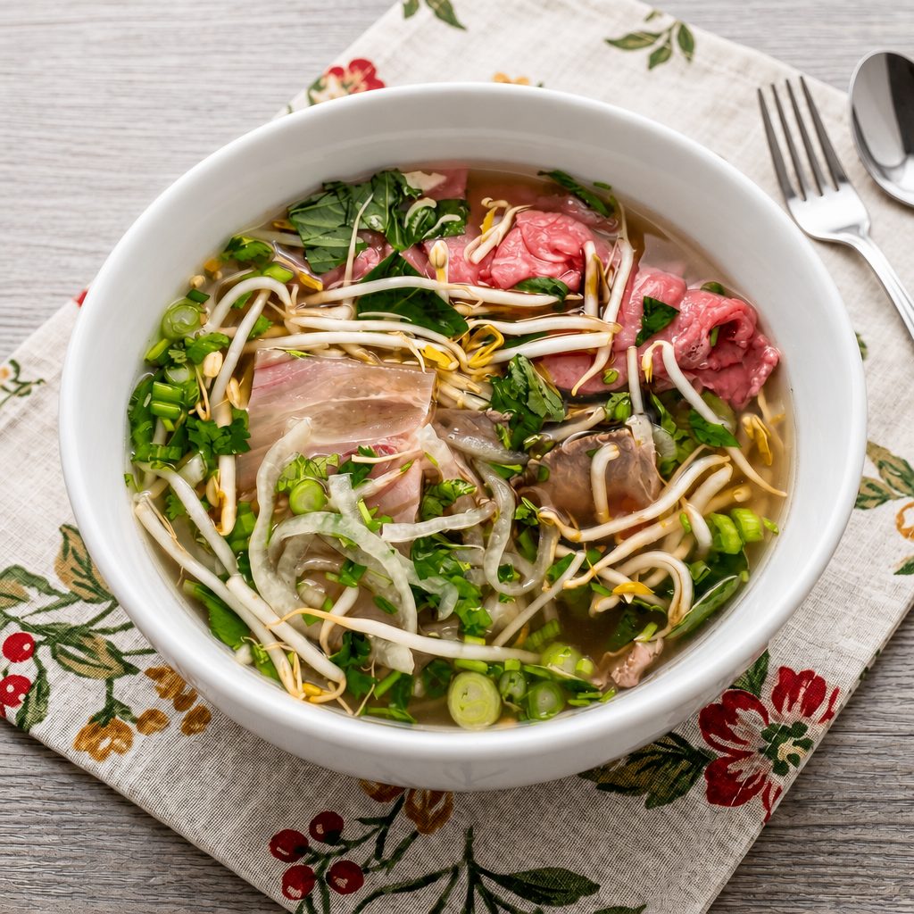 Rare Steak, Brisket, Tendon Pho.