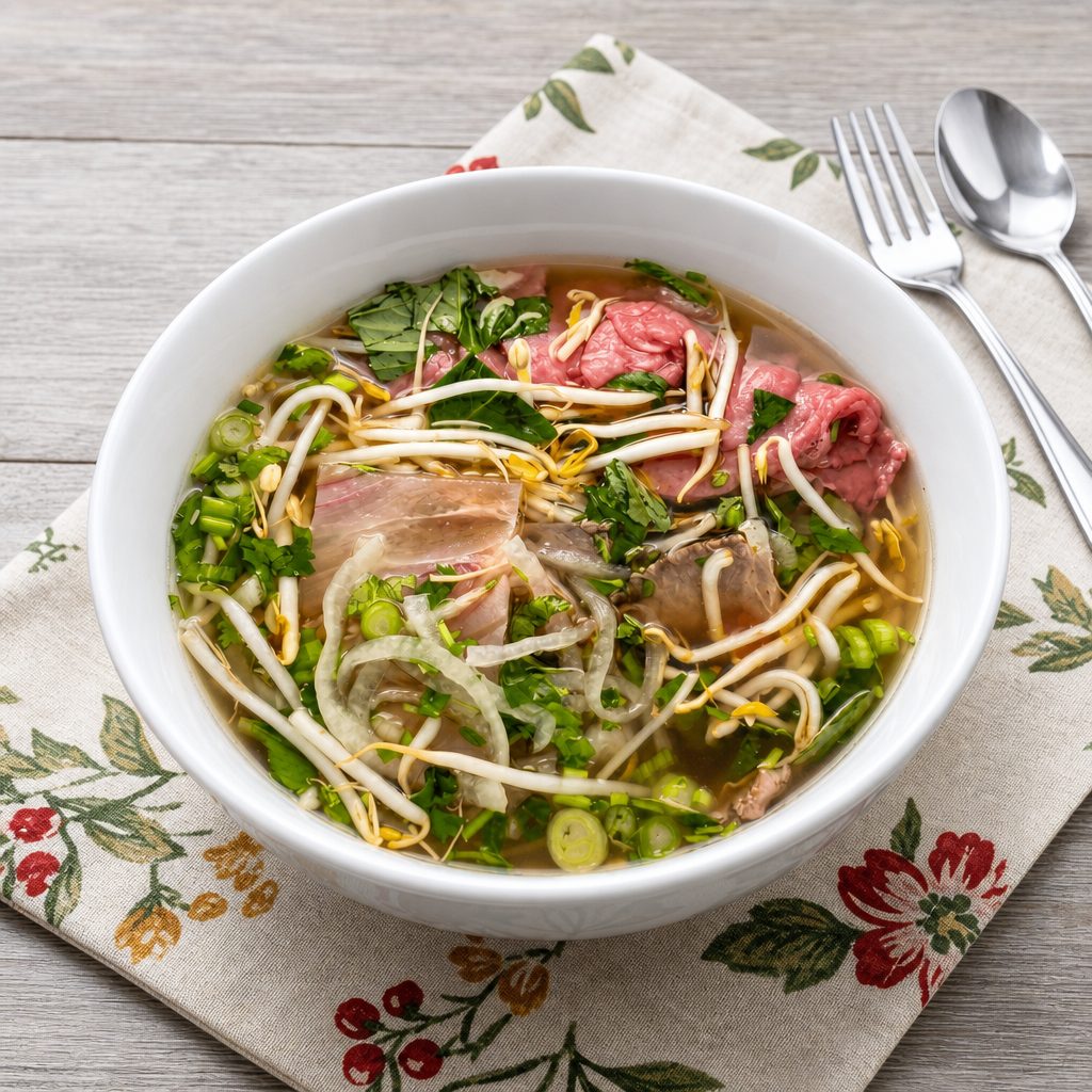 Rare Steak, Tendon Pho.