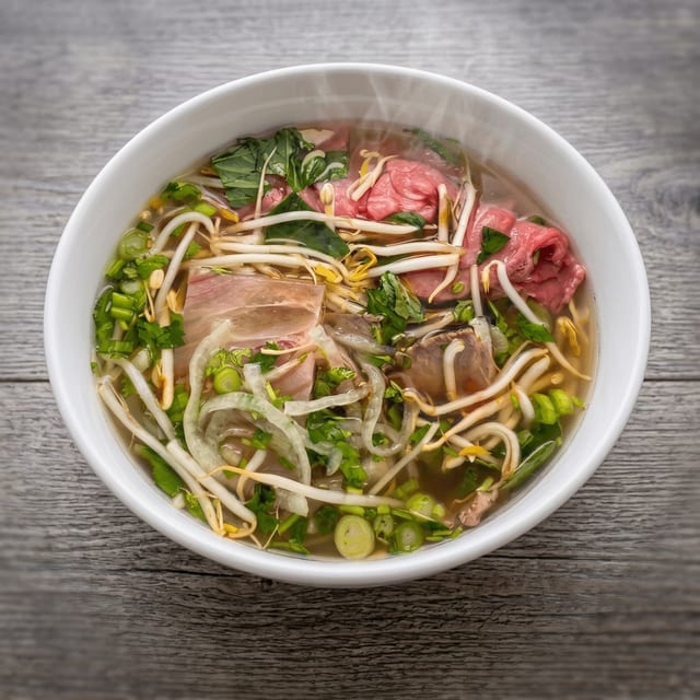 Rare Steak, Tendon Pho.