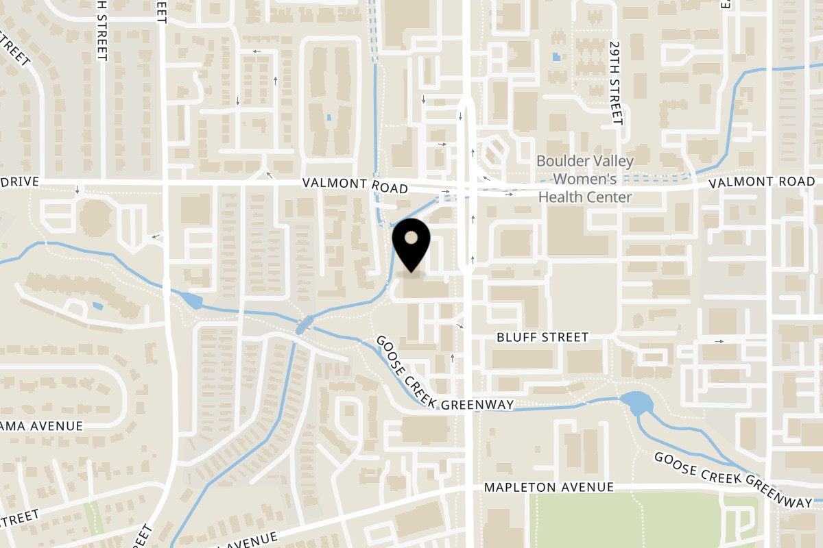 Map showing the location of Boulder Pho on 2855 28th St in Boulder